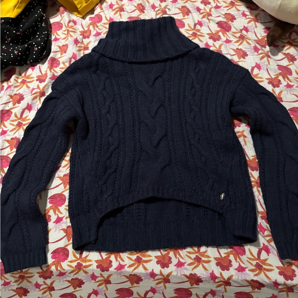 Juicy Couture Blue Cable Knit Turtleneck Sweater